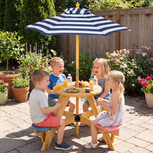 Kids Picnic Table With Stools, Foldable Adjustable Umbrella, Blue Kids Table & Chair Sets Blue at Gallery Canada