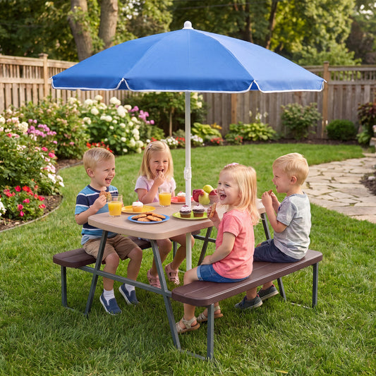 Kids Picnic Table with Benches, Brown Kids Table & Chair Sets Brown at Gallery Canada