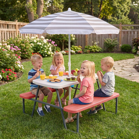 Kids Picnic Table with Benches, Seats 4, Pink Kids Table & Chair Sets Pink at Gallery Canada