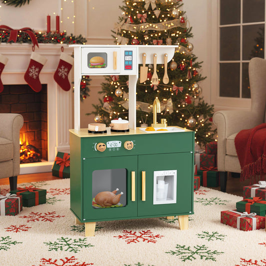 Kids Play Kitchen with Microwave and Rotation Knobs for Girls Boys Aged 3-6, Green Play Kitchen Sets Green at Gallery Canada
