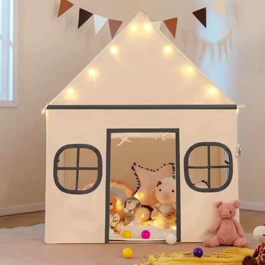 Kids Play Tent, Large, With Door Curtain And Windows Star Lights, Beige Play Tents & Playhouse Beige at Gallery Canada