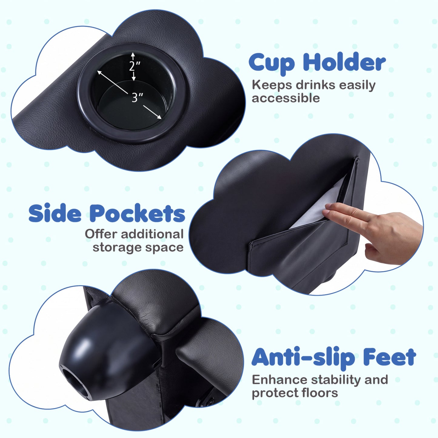 Kids Recliner with Cup Holder, Adjustable Backrest, Black