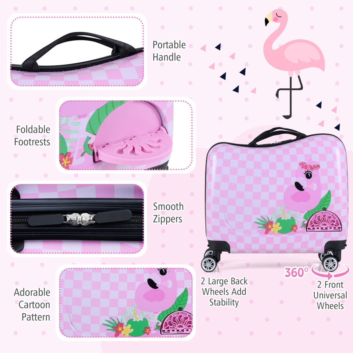 Kids Ride-On Suitcase & Backpack Set, Pink/White
