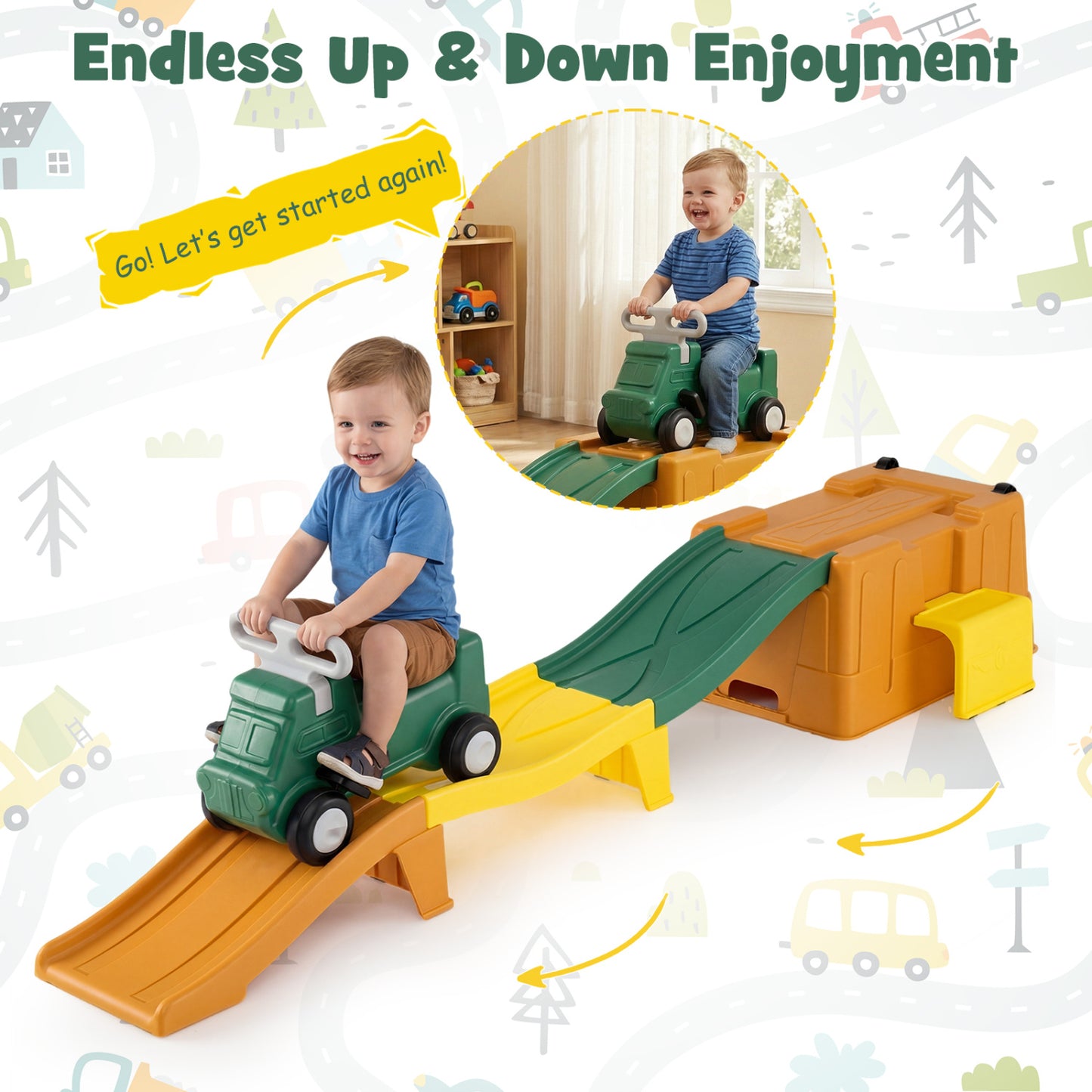 Jouet à chevaucher pour enfants avec coffre de rangement, café