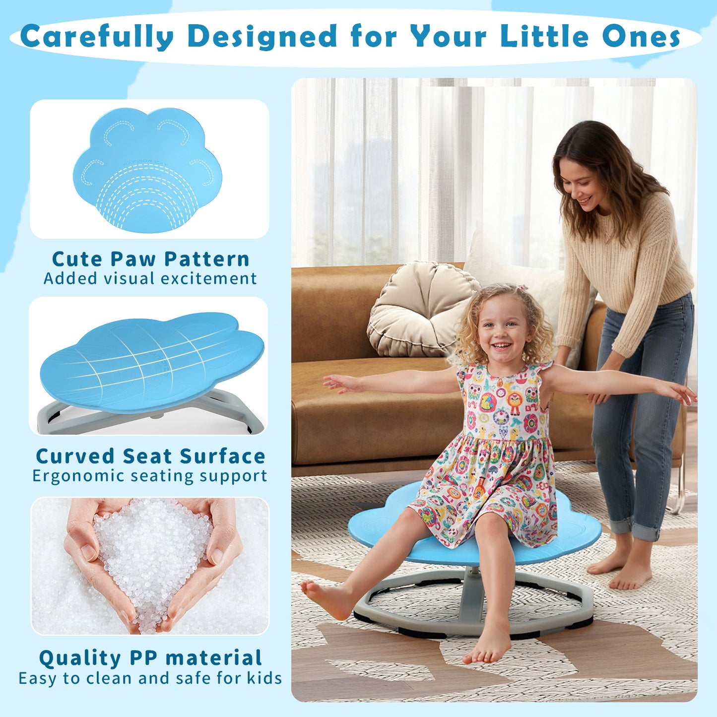 Kids Sensory Swivel Chair Cat Claw 360° Spinning Chair with Non-Slip Metal Base, Blue Kids Chairs & Seating at Gallery Canada