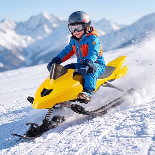 Kids Snow Racer Sled with Brakes, Tow Ropes, Yellow Winter Sports & Activities Yellow at Gallery Canada