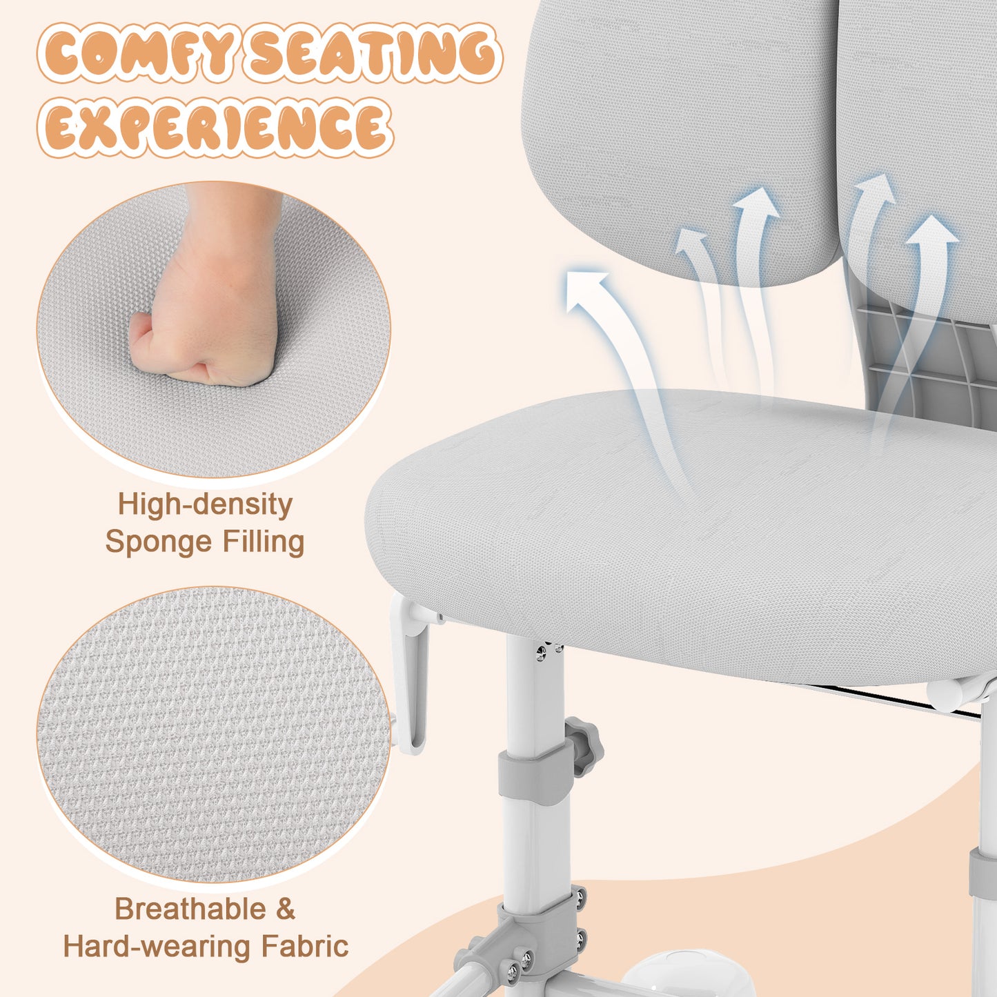 Kids Study Chair, Adjustable Double Backrest, Footrest, Gray Kids Chairs & Seating at Gallery Canada