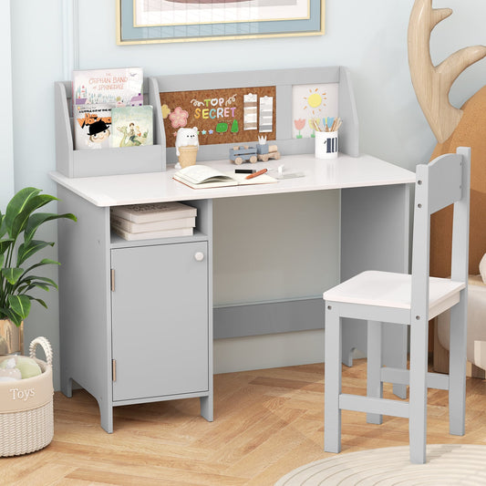 Kids Table Chair Set with Bookshelf Cabinet, Gray Kids Table & Chair Sets Gray at Gallery Canada