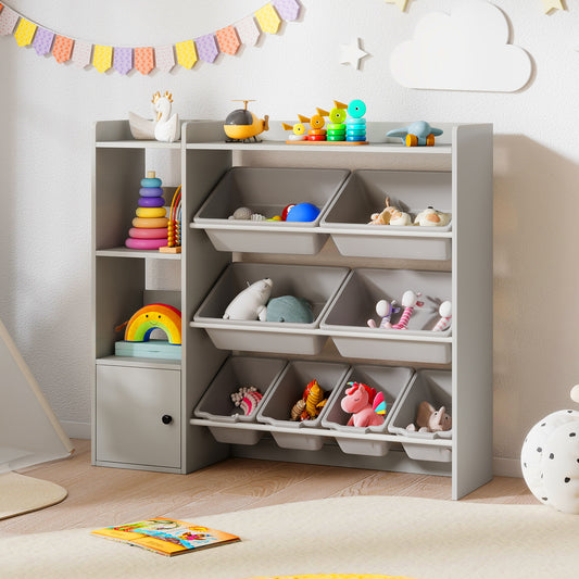 Kids Toy Storage Bookshelf, Open Shelves, Single-Door Cabinet, Gray Kids Storage Gray at Gallery Canada