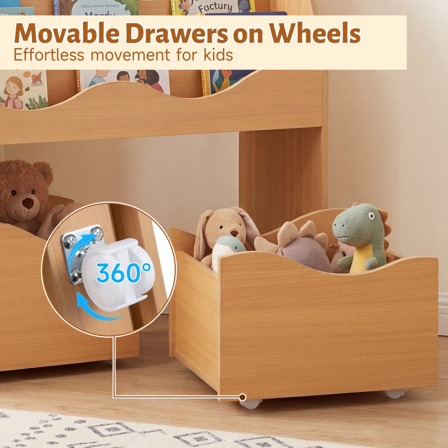 Kids Wooden Toy Storage Organizer, 2 Rolling Drawers, Natural Kids Storage at Gallery Canada