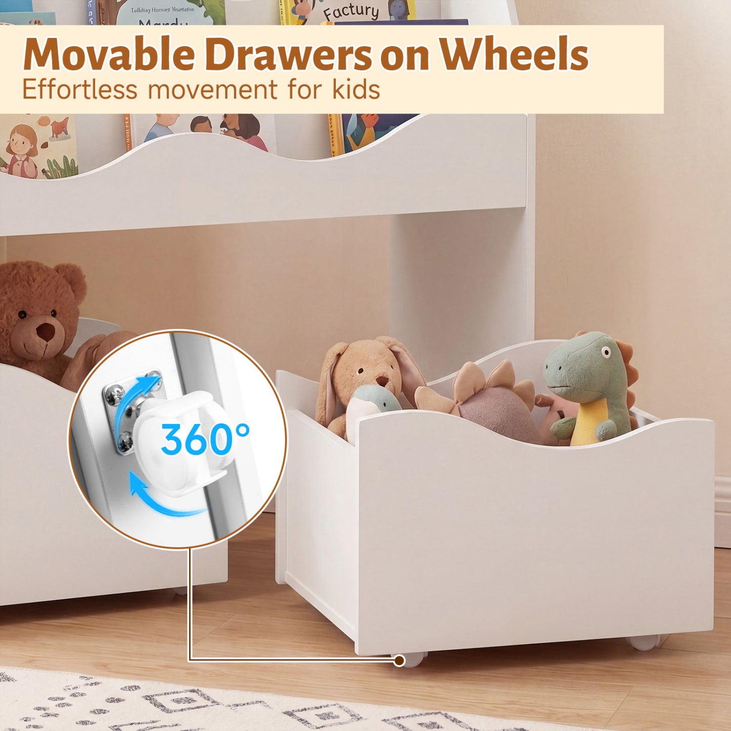 Kids Wooden Toy Storage Organizer, 2 Rolling Drawers, White Kids Storage at Gallery Canada