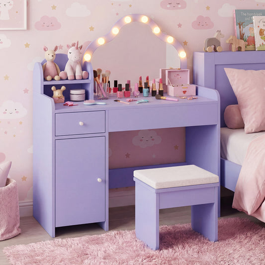 Kids Vanity Desk With Mirror And Lights, Purple Kids Vanities Purple at Gallery Canada
