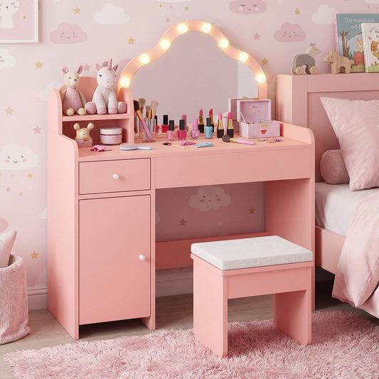 Kids Vanity Desk With Mirror And Lights, Pink Kids Vanities Pink at Gallery Canada