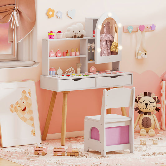 Kids Vanity Set With Lighting, Adjustable Brightness, Mirror Cabinet, White, 3-Color Kids Vanities White at Gallery Canada