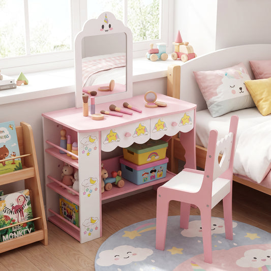 Kids Vanity Set With Mirror And Chair, White Kids Vanities White at Gallery Canada