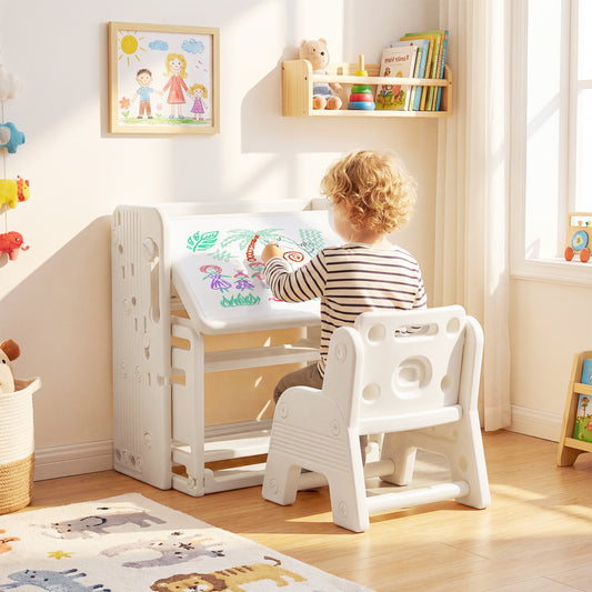 Kids Writing Desk Set With Side Bookshelves, White Kids Table & Chair Sets White at Gallery Canada