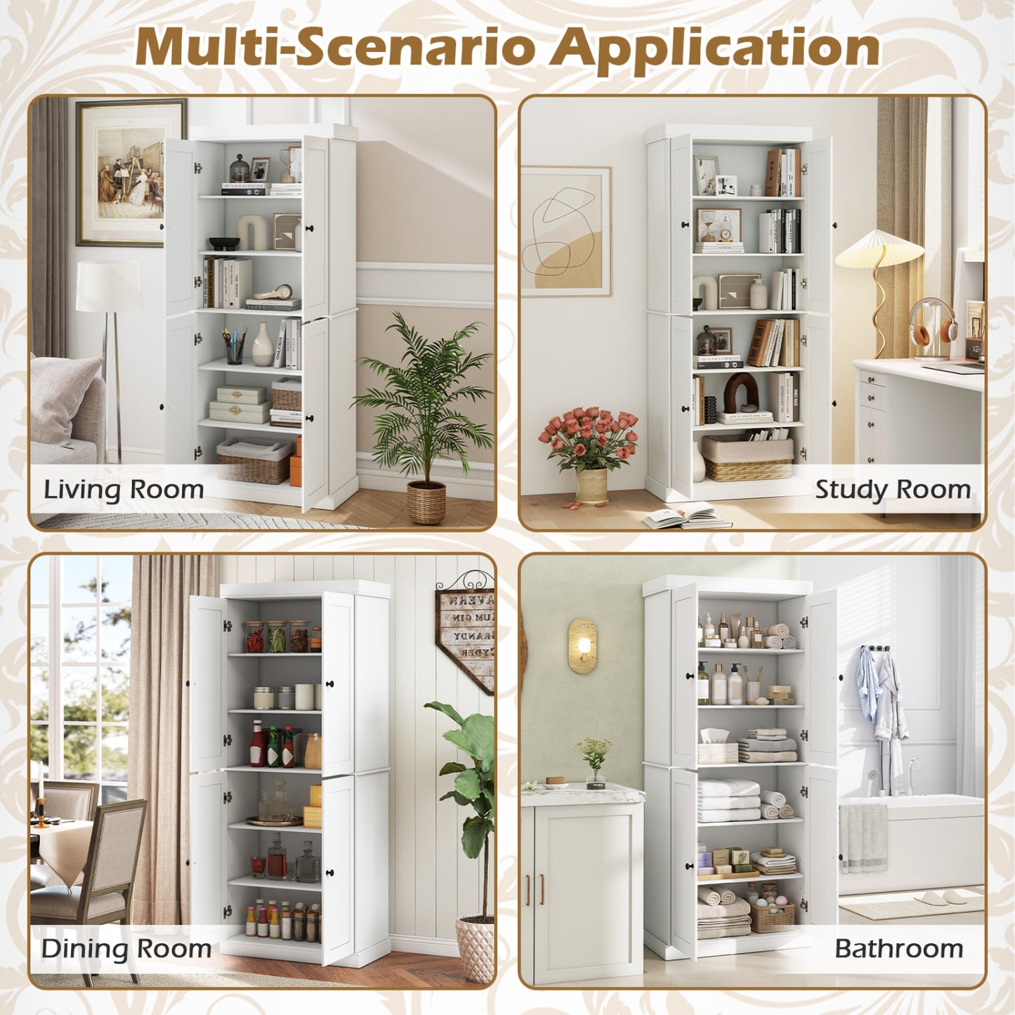 Kitchen Pantry Cabinet, 2 Shelves, Anti-Tipping, White Cabinets & Chests at Gallery Canada