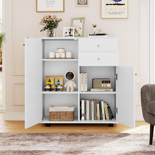 Kitchen Sideboard Buffet Cabinet Coffee Bar Cabinet with 2 Drawers 2 Doors and 3 Adjustable Shelves, White Sideboards Cabinets & Buffets White at Gallery Canada