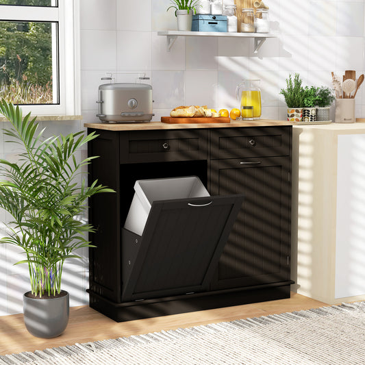 Kitchen Tilt Out Trash Cabinet, 2 Drawers, Adjustable Shelf, Brown Kitchen Islands & Carts Brown at Gallery Canada