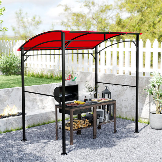 7' x 5' Garden Grill Canopy, BBQ Gazebo Tent, Steel Frame, Wine Red BBQ Grill Gazebos Wine Red at Gallery Canada
