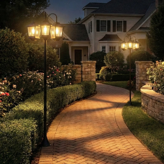 74" 3-Head Solar Lamp Post Light, Waterproof LED, Automatic Dusk-to-Dawn Sensor Solar Post Lamps Black, Transparent at Gallery Canada