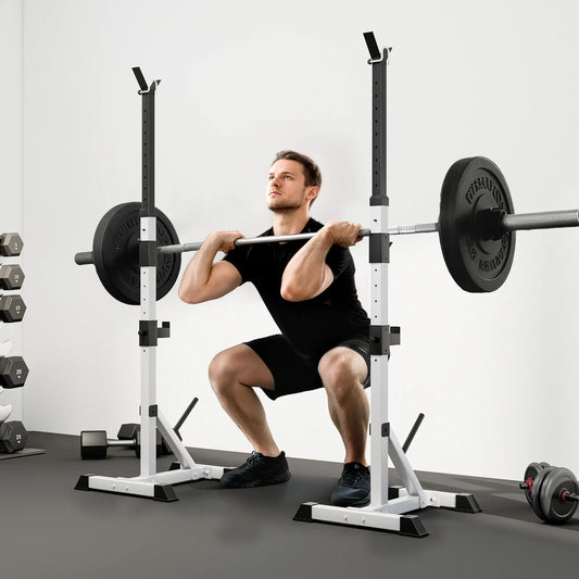 2-Piece Barbell Rack, 53.5"-69.3" Adjustable, 440LBS Capacity Power Towers Silver and Black at Gallery Canada