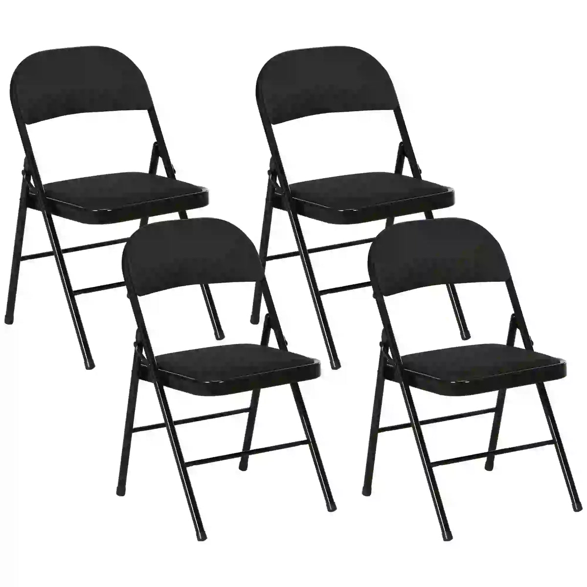Set of 4 Foldable Metal Chairs, Linen Padded Seat, Open Back, Black Dining Chairs at Gallery Canada