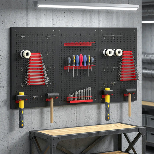 28 Piece Metal Peg Board with Accessories, Shelf Tool Organizer, Black and Red Tool Organizers Black, Red at Gallery Canada