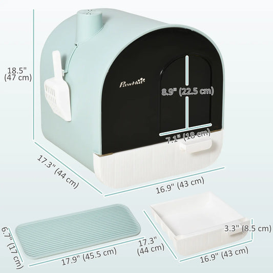 Cat Litter Box with Lid, Removable Tray, Scoop, Filter, Green Cat Litter Box Enclosures at Gallery Canada