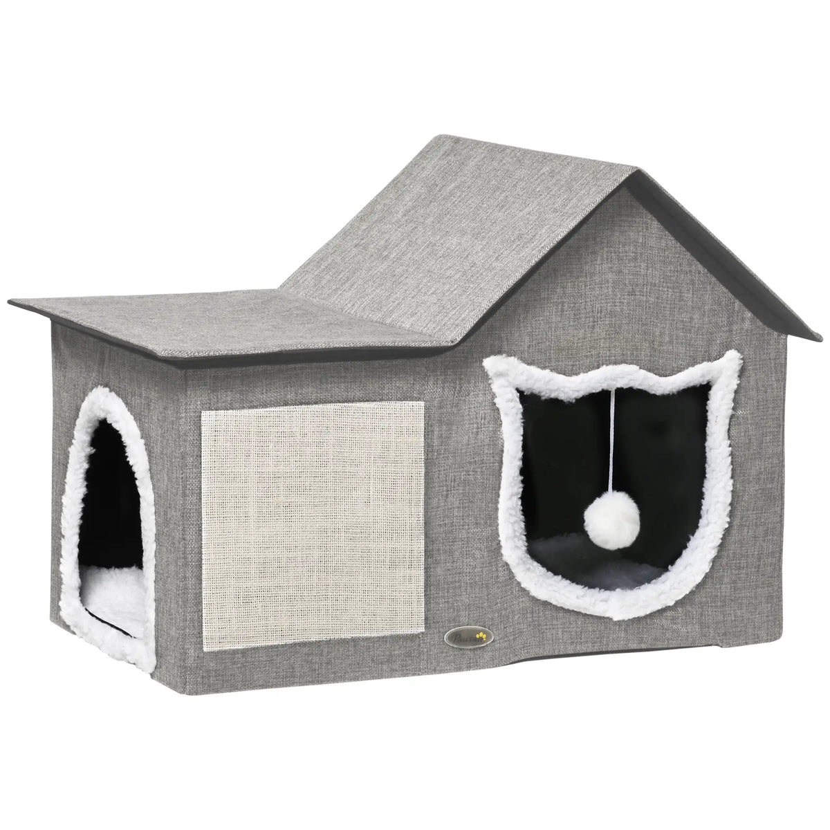 Large Cat Bed, Indoor Cat House with Soft Cushion, Scratching Pad, Grey Cat Houses at Gallery Canada