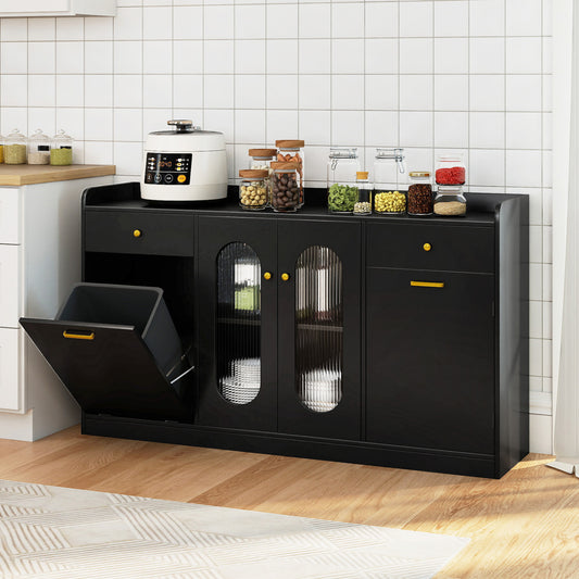 Large Buffet Cabinet, Hidden Tilt Out Trash Can, 2 Glass Doors, Black Sideboards Cabinets & Buffets Black at Gallery Canada