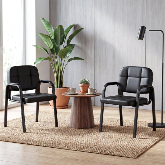 Leather Office Reception Guest Chairs, Set of 2, Black Conference Chairs Black at Gallery Canada