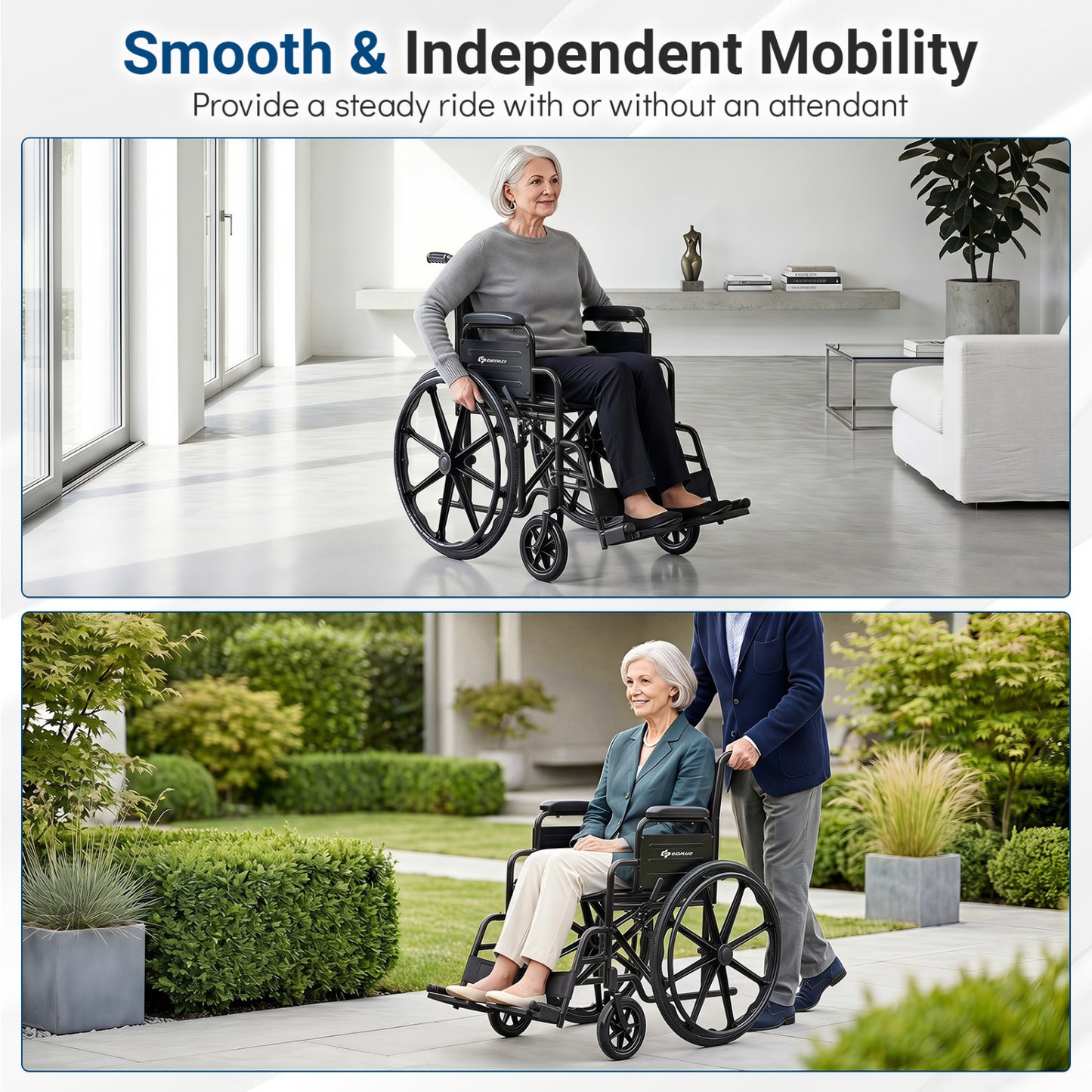 Folding Wheelchair for Adults, Swing-Away Footrest, Black