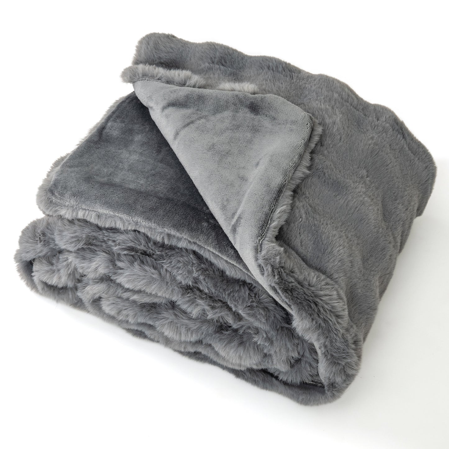 Luxury Fuzzy Plush Rabbit Fur Bubble Blanket for Armchair-GR, Gray Bedding at Gallery Canada