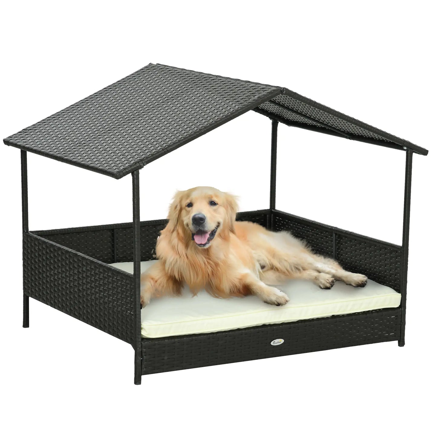 Outdoor Wicker Dog House, Soft Cushion Washable Cover, Medium Large, Cream White Houses, Kennels & Pens at Gallery Canada