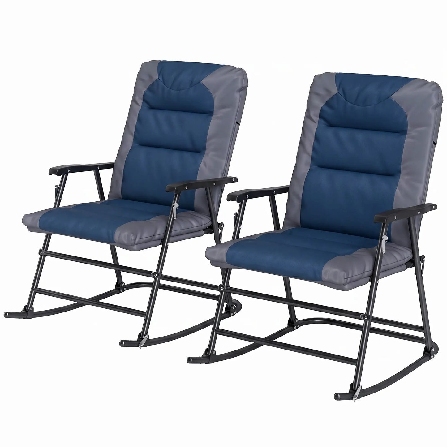 Folding Rocking Chairs Set of 2, Padded Armrest, Navy Blue Outdoor Rocking Chairs at Gallery Canada