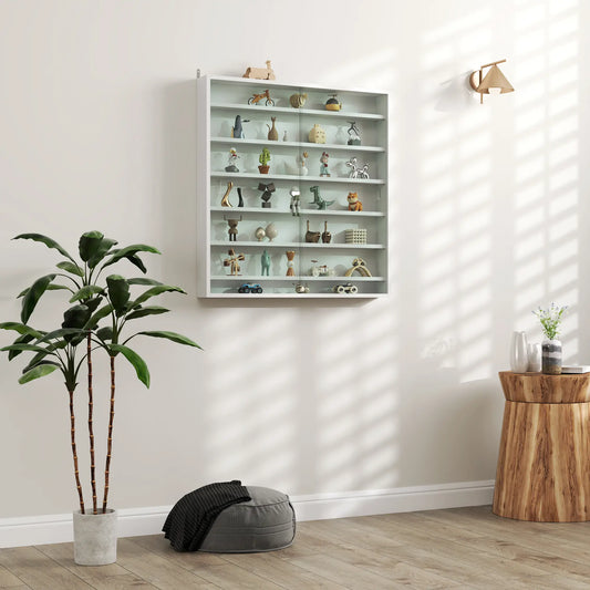 7-Tier Glass Curio Cabinet, 2 Glass Doors, 6 Adjustable Shelves, White Display Bookshelves White at Gallery Canada
