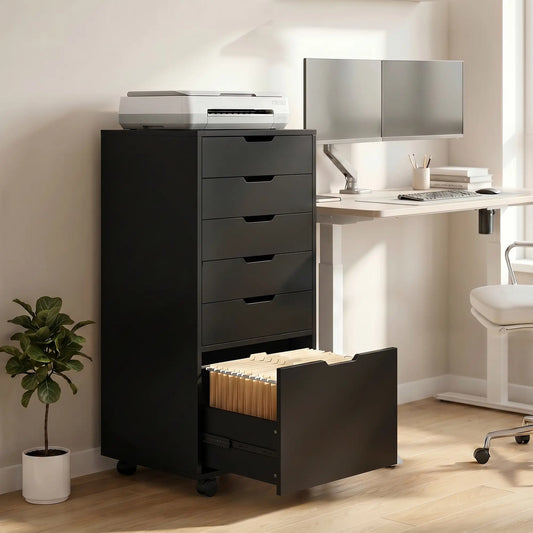 Mobile File Cabinet On Wheels, 5 Drawer Printer Stand, Black Office Cabinets & Cupboards Black at Gallery Canada