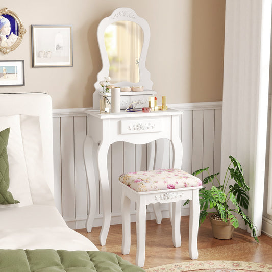Makeup Dressing Table and Bench 3 Drawers and Cushioned Stool for Girls, White Makeup Vanities White at Gallery Canada