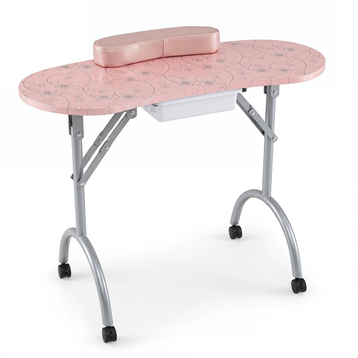 Foldable Portable Manicure Table with Drawer Casters and Cushion, Pink Spa & Salon at Gallery Canada