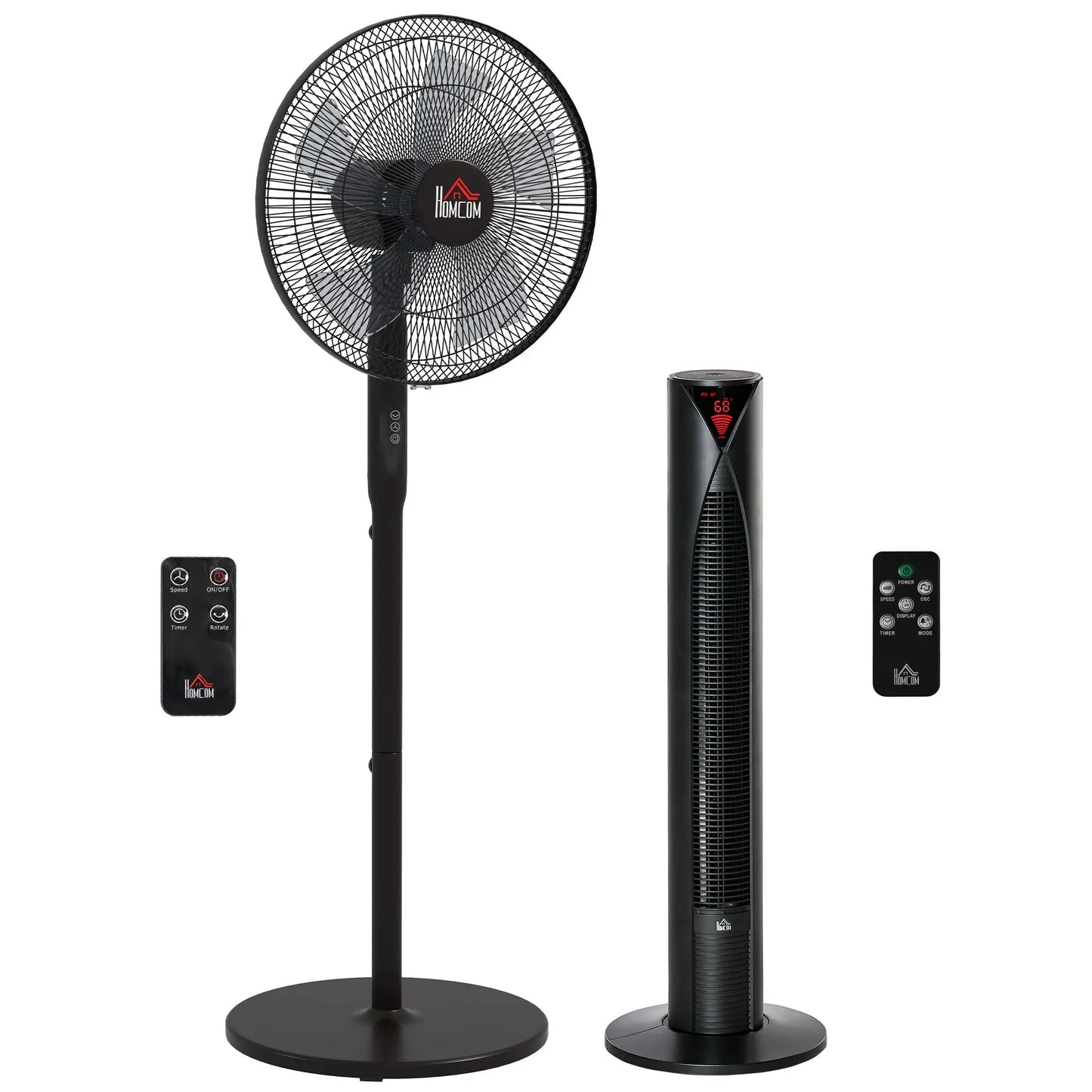 16" Tower and Pedestal Fan Set, Remote Control, Adjustable Height, Black Tower Fans at Gallery Canada