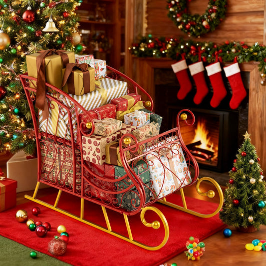 Metal Christmas Santa Sleigh Basket, 2-Tier Xmas Gift Storage Christmas Decor & Accessories Options at Gallery Canada