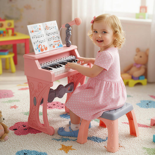 25 Keys Mini Keyboard Piano With Stool, For Kids 3+ Years, Pink Pianos & Keyboards Pink at Gallery Canada