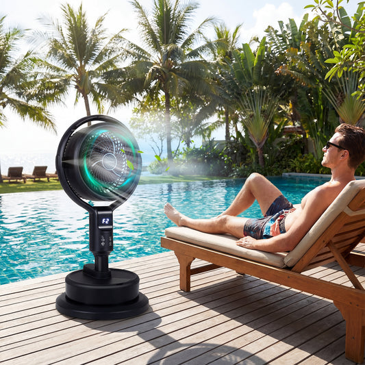 Misting Pedestal Fan, 8 Speeds, 90° Auto Oscillation, Black Fans Black at Gallery Canada
