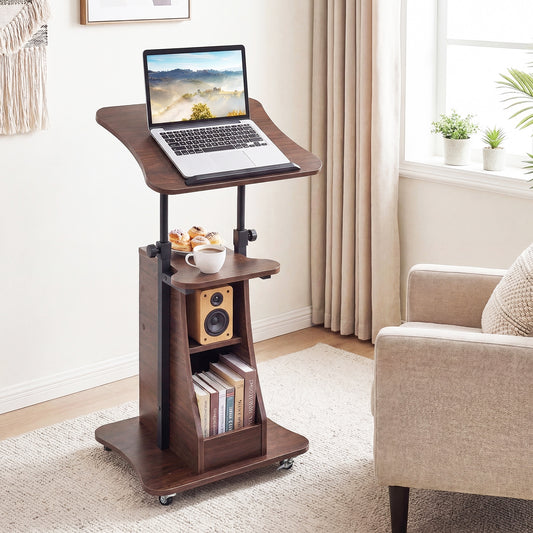 Mobile Podium Stand, Height Adjustable Laptop Cart, Brown Laptop Tables & Printer Stands Brown at Gallery Canada