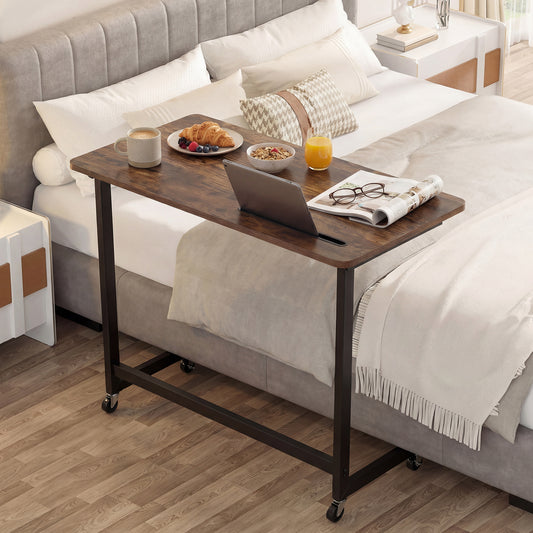 Mobile Side Table Rolling Laptop Desk Cart with Tablet Slot, Rustic Brown End & Side Tables Rustic Brown at Gallery Canada