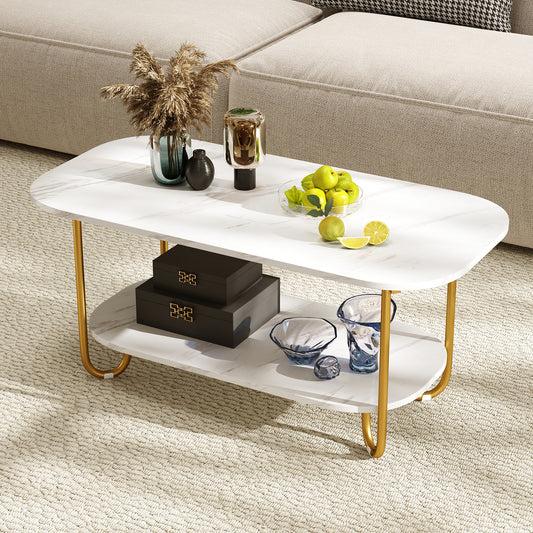 Modern 2-tier Faux Marble Top Coffee Table, White Coffee Tables White at Gallery Canada