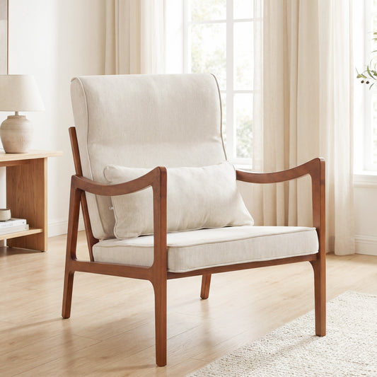 Modern Accent Chair, Solid Rubber Wood Faux Leather Armchair, White Accent Chairs White at Gallery Canada