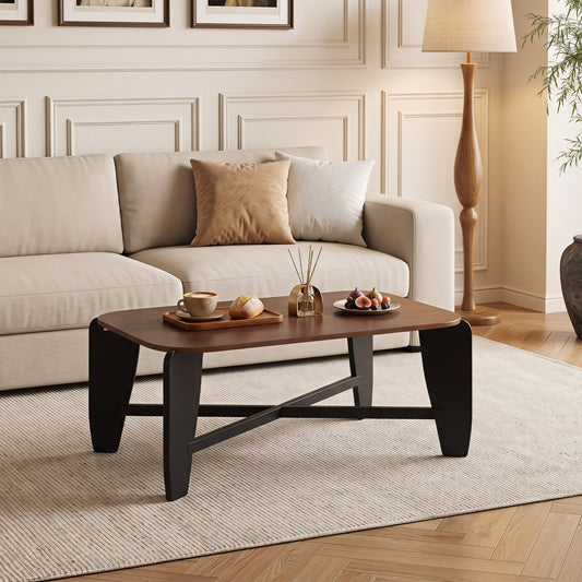 Modern Coffee Table, Rubber Wood Cross-Leg Base, Walnut Coffee Tables Walnut at Gallery Canada