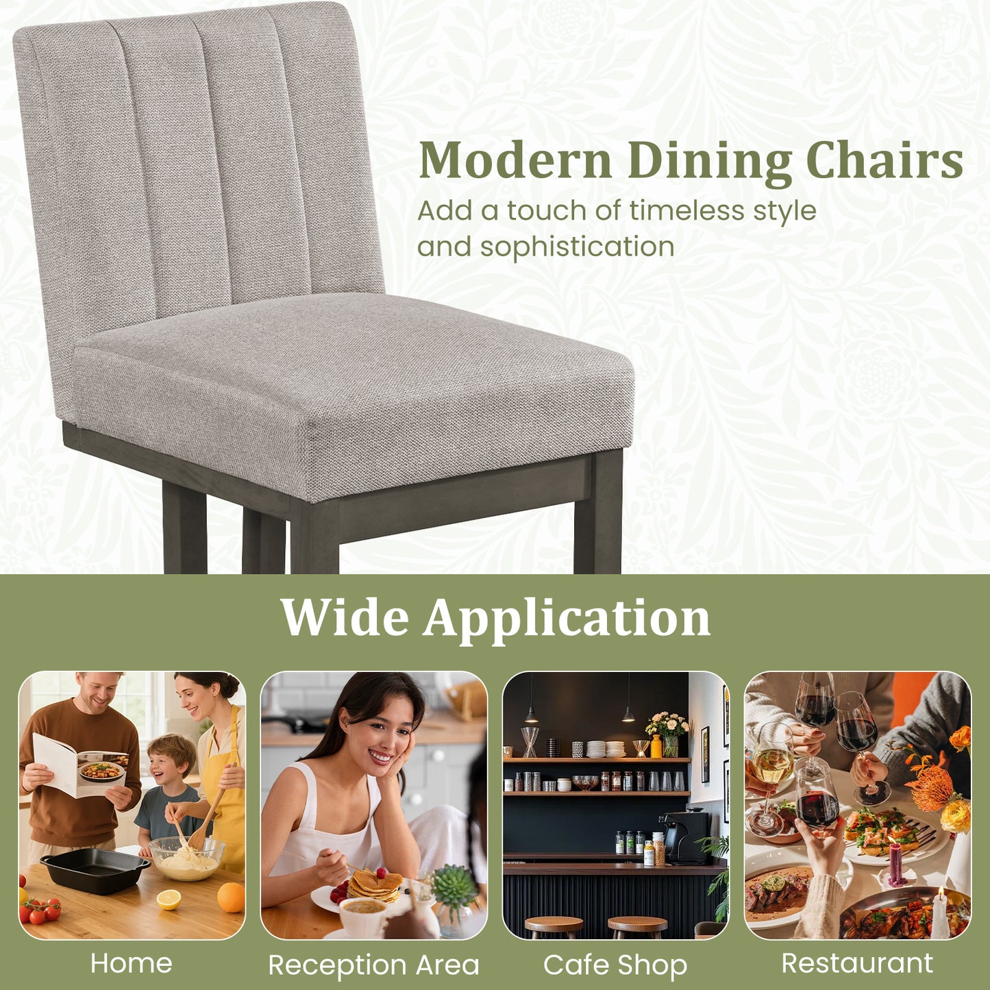 Fabric Dining Chairs, Set of 4, 5.5" Thickened Seat, Gray Dining Chairs at Gallery Canada